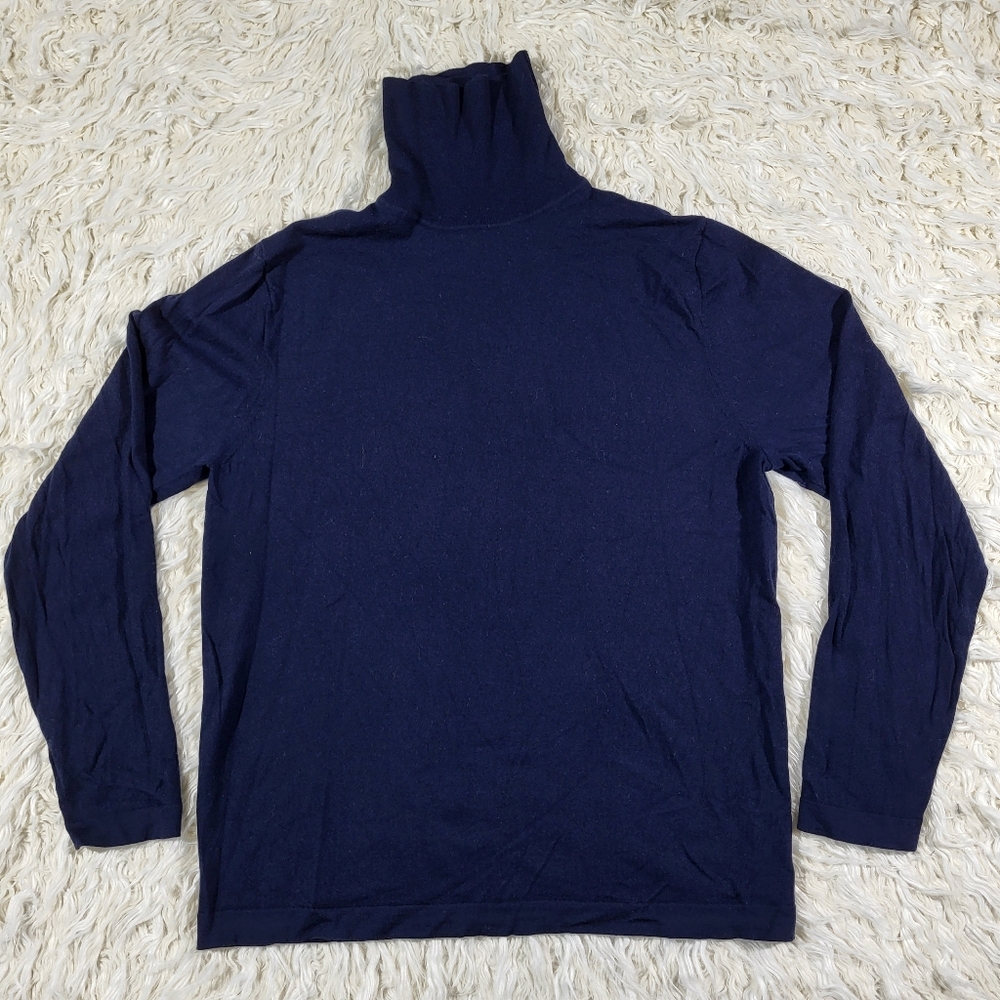 Patrick Assaraf Dark Navy Extrafine Wool Turtleneck Pullover Size XL